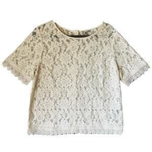 Kut From The Cloth Asriel Button Back Lace Top Large Fringe Trim Boho Blouse